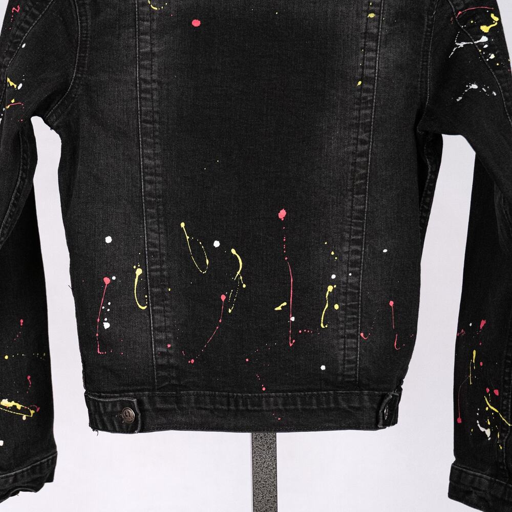 Vintage 90s Y2K Akademiks Women's Denim Jacket SMALL Paint Splatter Streetwear - Picture 6 of 7